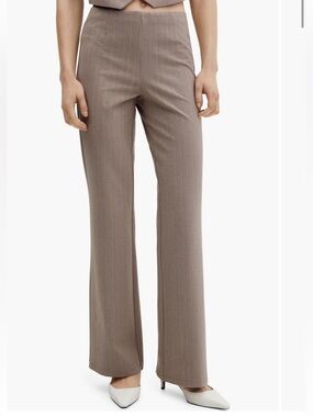 Mango - High-Rise Straight Leg Pants - Taupe stripe - size M